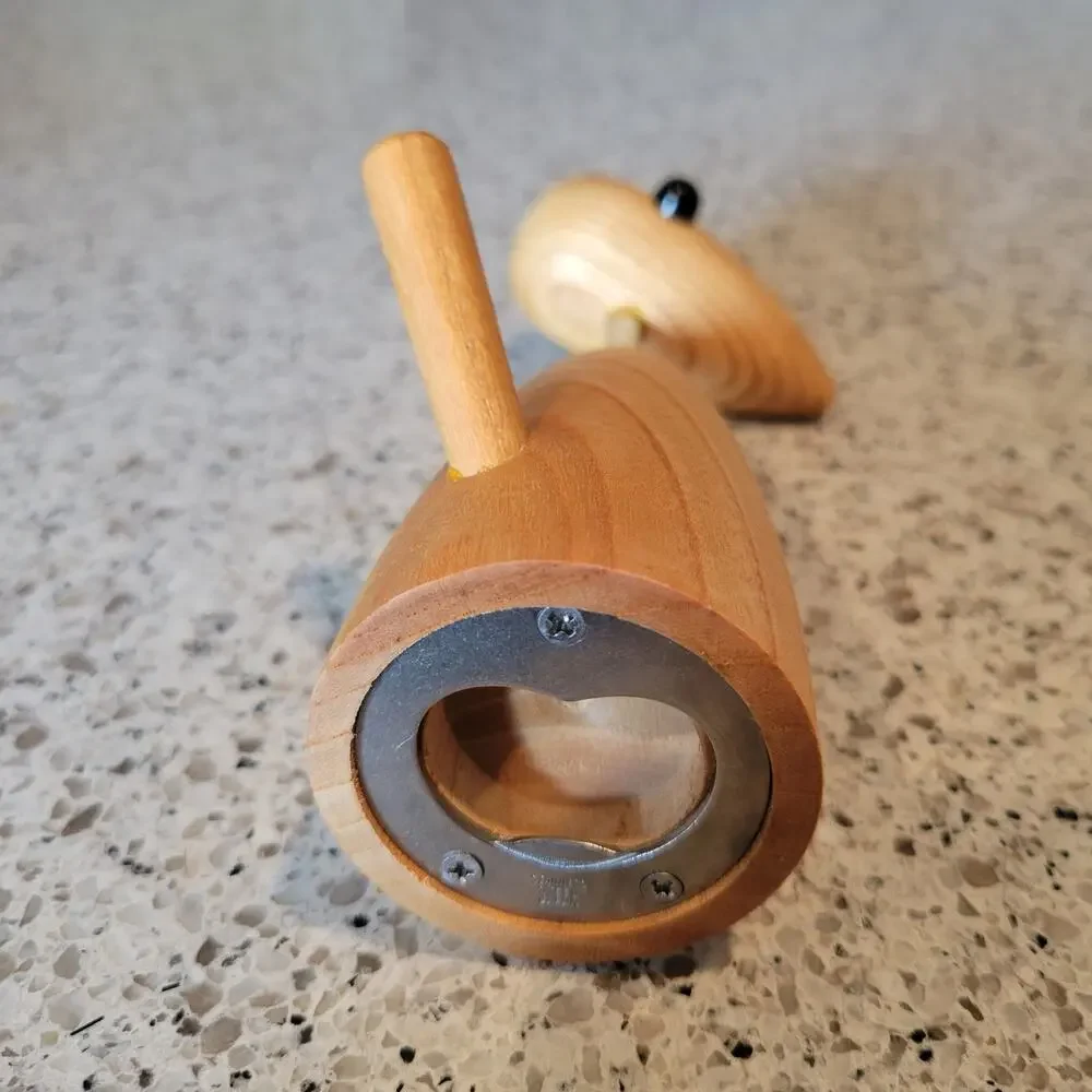VTG MCM Handcrafted Wood Bird Corkscrew Bottle Opener Stainless Made in Japan